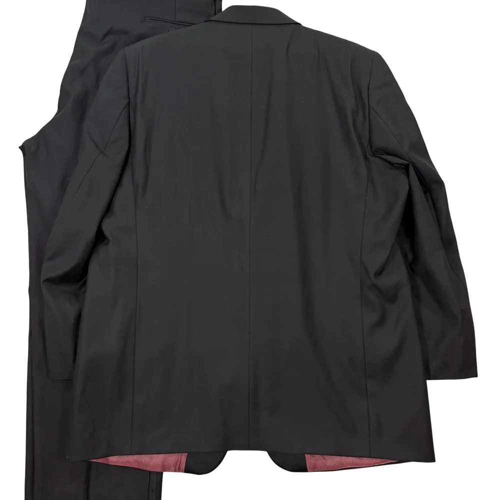 Jack Victor Mens 50XL Tuxedo Suit Black 3-Piece Silk Vest Super 100s Wool 44x32